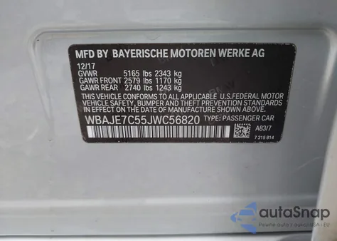 2018 BMW 540I xDrive z USA, uszkodzony, nr VIN WBAJE7C55JWC56820